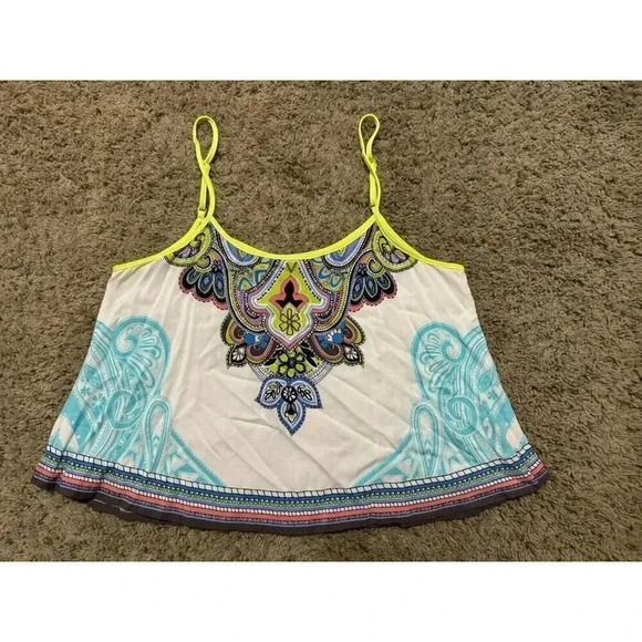 Women’s White Multicolor Paisley Printed Cami Tank Small Beach Vacation Comfy - Picture 1 of 6